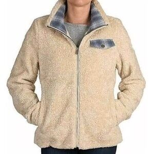 PENDLETON Fleece Plaid Cabin Jacket Cream Deep Pile Teddy Sherpa Zip Coat Hygge